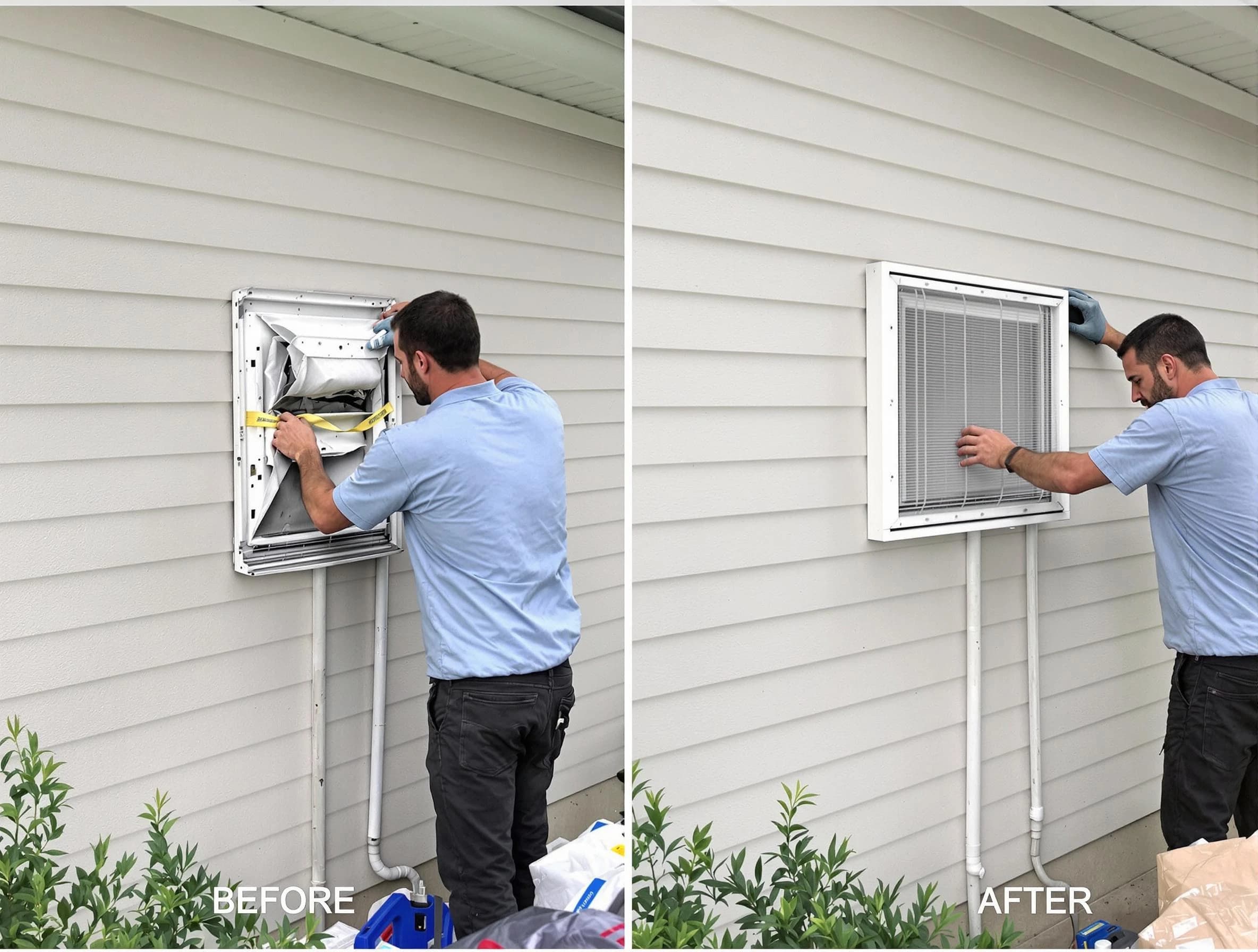 Millersville Dryer Vent Cleaning technician installing high-quality dryer vent cover at a residential property in Millersville