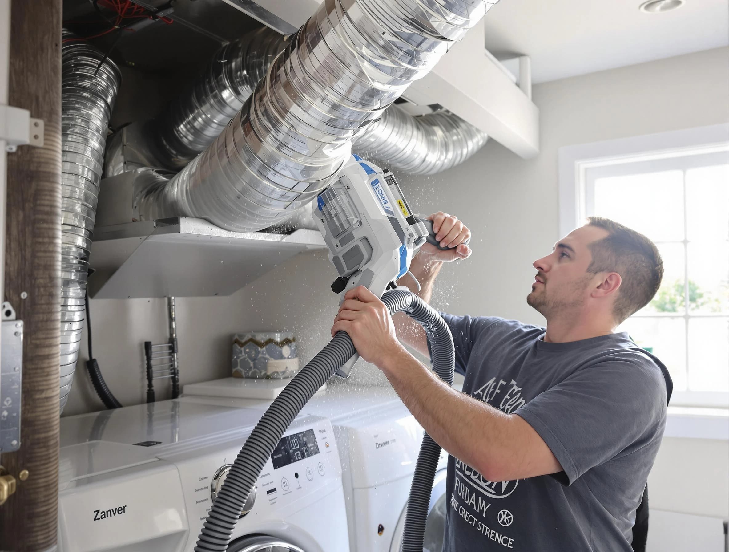 Millersville Dryer Vent Cleaning specialist cleaning deep within a dryer vent duct system in Millersville