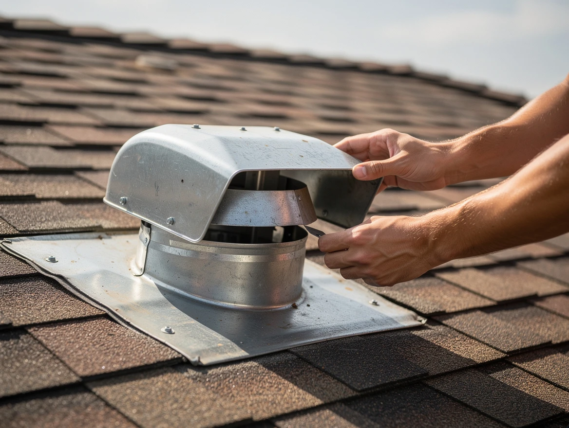 Millersville Dryer Vent Cleaning certified technician safely cleaning a roof-mounted dryer vent in Millersville
