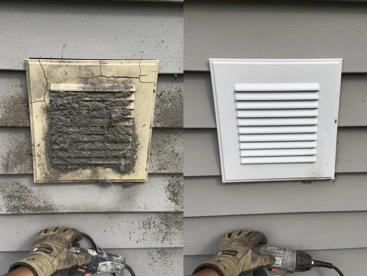 Millersville Dryer Vent Cleaning technician installing high-quality dryer vent cover at a residential property in Millersville